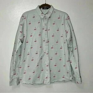 JOGAL Men mint flamingo button down | size XL